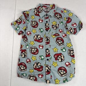 Super Mario Brothers Boys Button Up Shirt Size 7 Short Sleeves